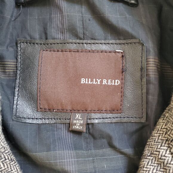 Billy Reid Herringbone Leather Trim Wool Coat Men's Size XL Mid Length Overcoat - Picture 8 of 10